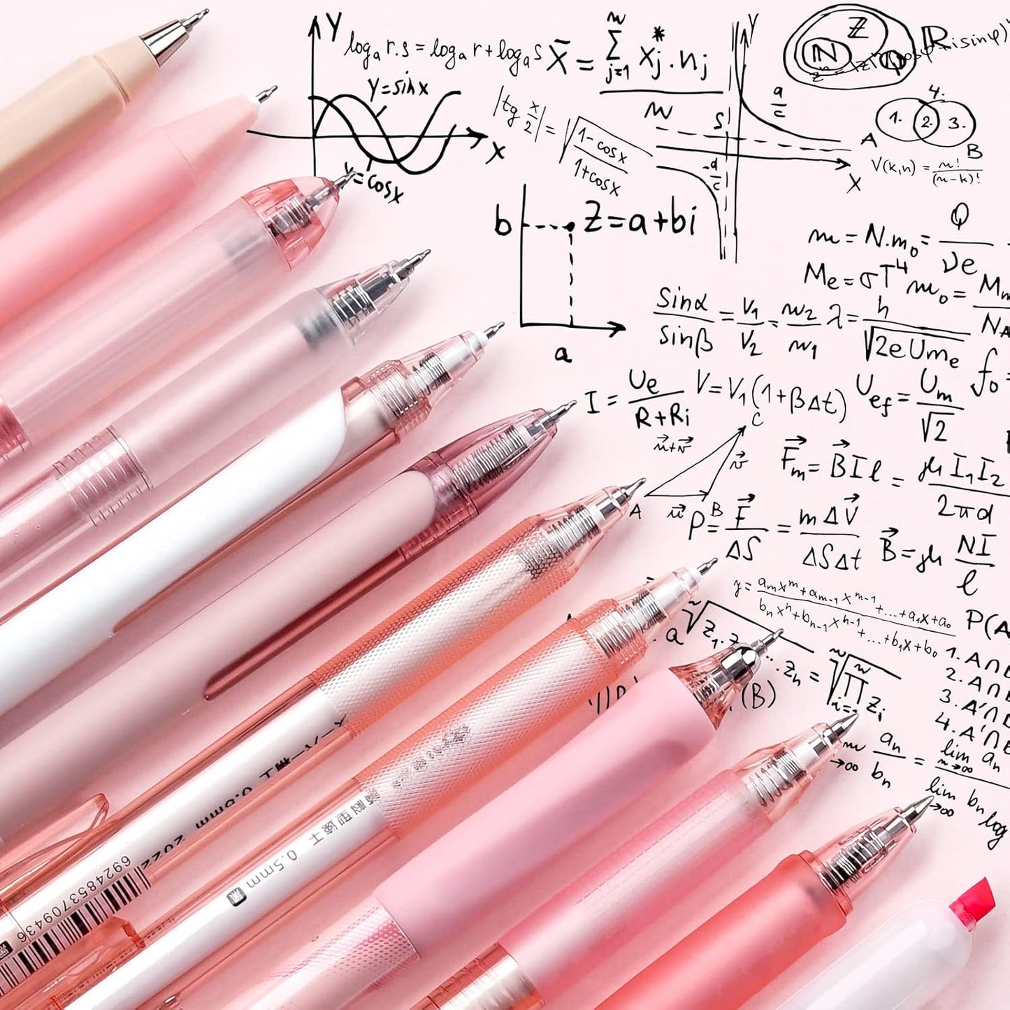 Rose Series Gel Pens, Cute Writing Pens w/ Black & Pink Ink, 0.5 mm Smooth Fine Point School Office Supplies Aesthetic Desk Accessories for Women - Set of 12