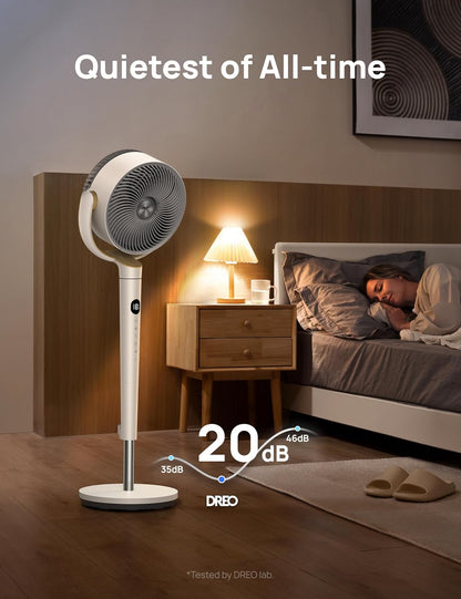 Dreo Waaier 120° Ossillerend, Stil Staander met GS-motor, 9 Spoede, 4 modusse, 37-42" Verstelbare Hoogte, 9H Tydhouer - Wit