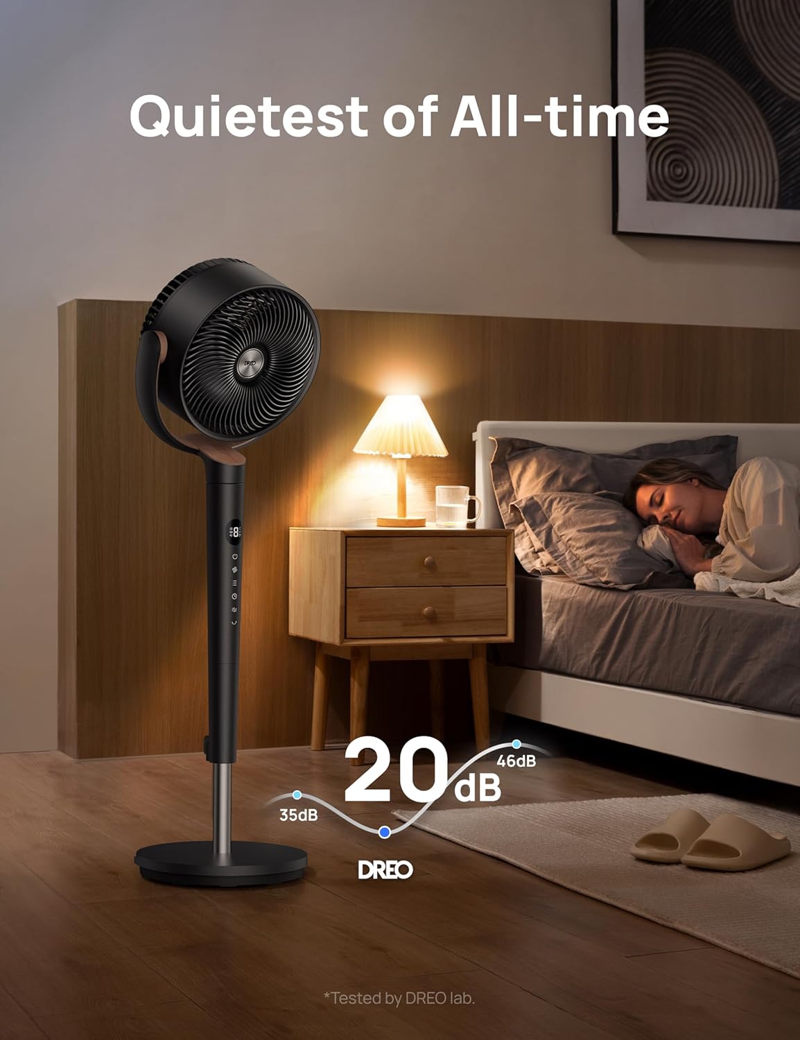 Dreo Waaier 120° Ossillerend, Stil Staander met DC Motor, 9 Spoed, 4 modusse, 37-42" Verstelbare Hoogte, 9H Tymer - Swart