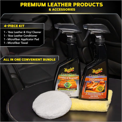 Meguiar's Leersorgstel - Premium Motor Skoonmaker en Kondisioner Leerskoonmaker vir Motorbinnekant, 2 Bottels (16 fl oz)
