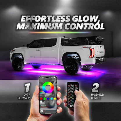 Aura Pro RGB Aluminum Truck Underglow Kit w/ App & Remote Control Waterproof 1-Piece Rigid Bars, 4PC Multicolor Music Sync Lighting, Exterior.
