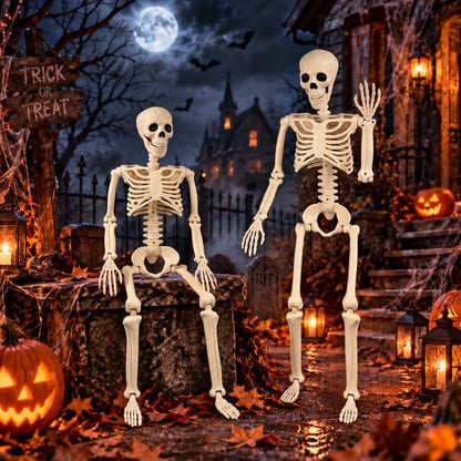 2 Pack 36" Halloween Posable Skeletons, 3 FT Halloween Skeleton Decorations