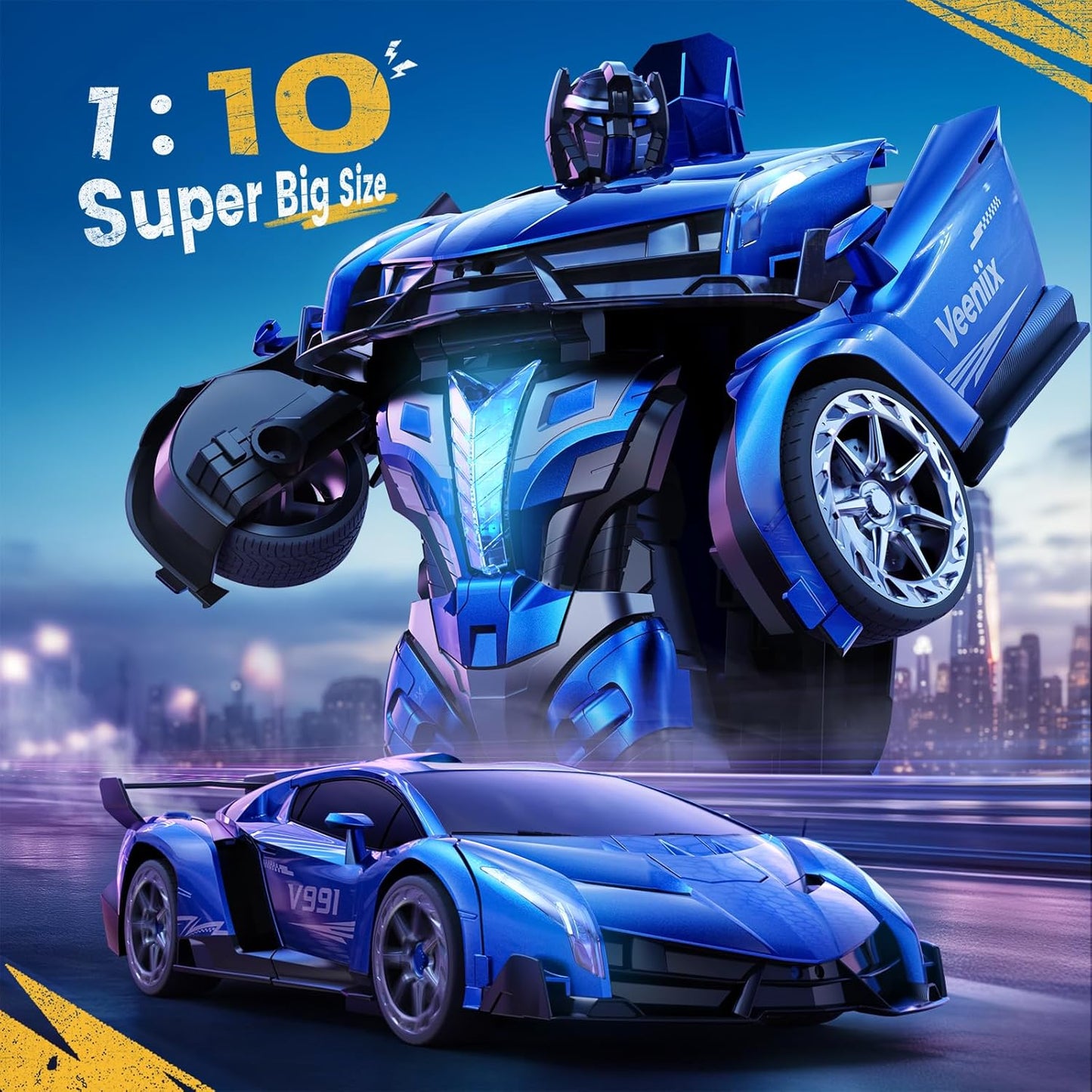 V991 Transform Remote Control Big Size, 2 Rechargeable Batteries for 70Min, 2.4GHz Gesture Sensing, One-Key Deformation, Robot Toys - (Blue)