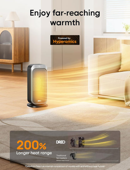 1500W Draagbare Elektriese Verwarmer met Afstandbeheer en Termostaat, PTC Keramiek, Veiligheidsverhitting met 70° Ossillasie, Stil, 12H Aanskakeltydhouer - Silwer
