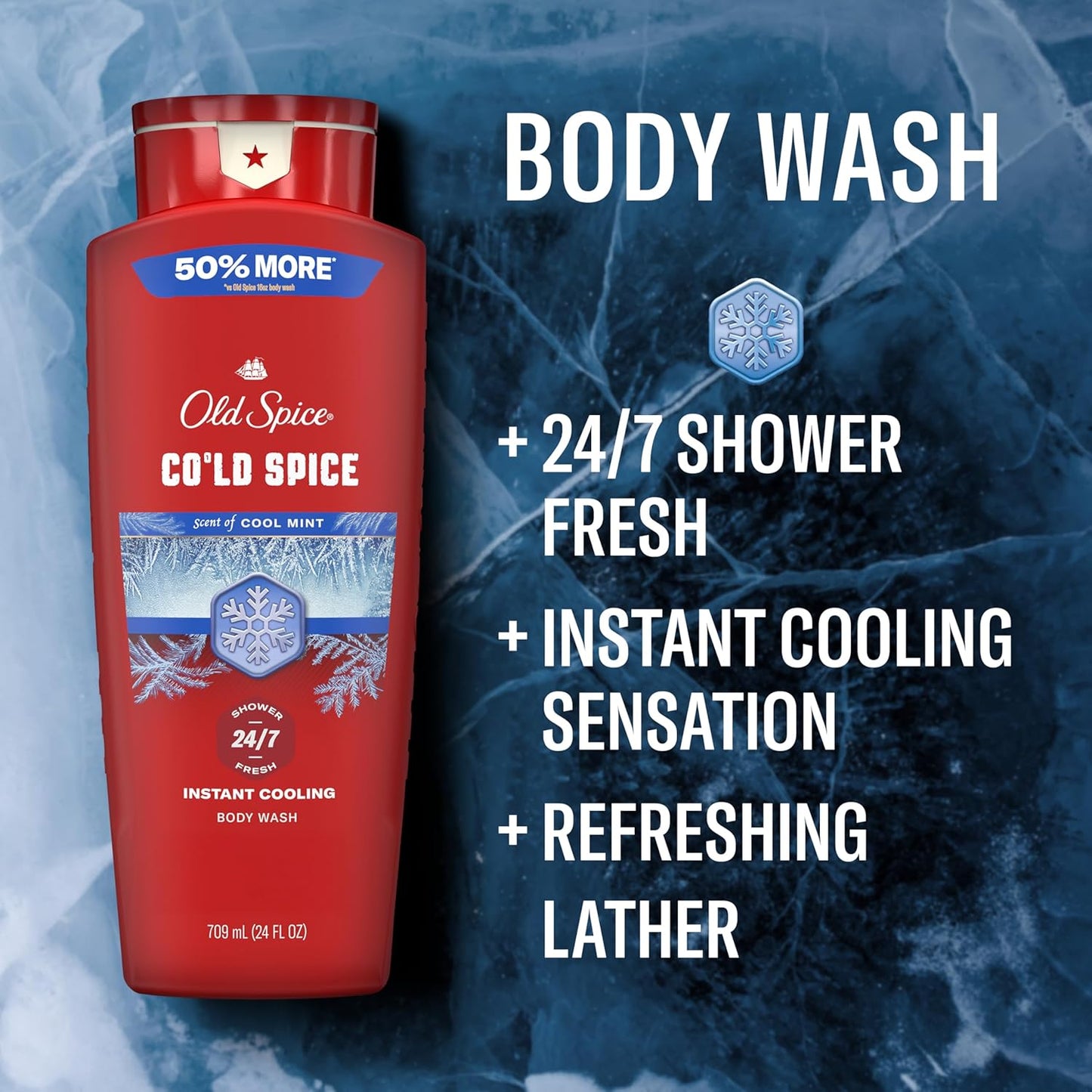 Old Spice Body Wash for Men, 24/7 Shower Fresh & Clean with Daily Use, Lasting Signature Scent - Cold Spice with Cool Mint Scent, 24 oz (Pack of 2)