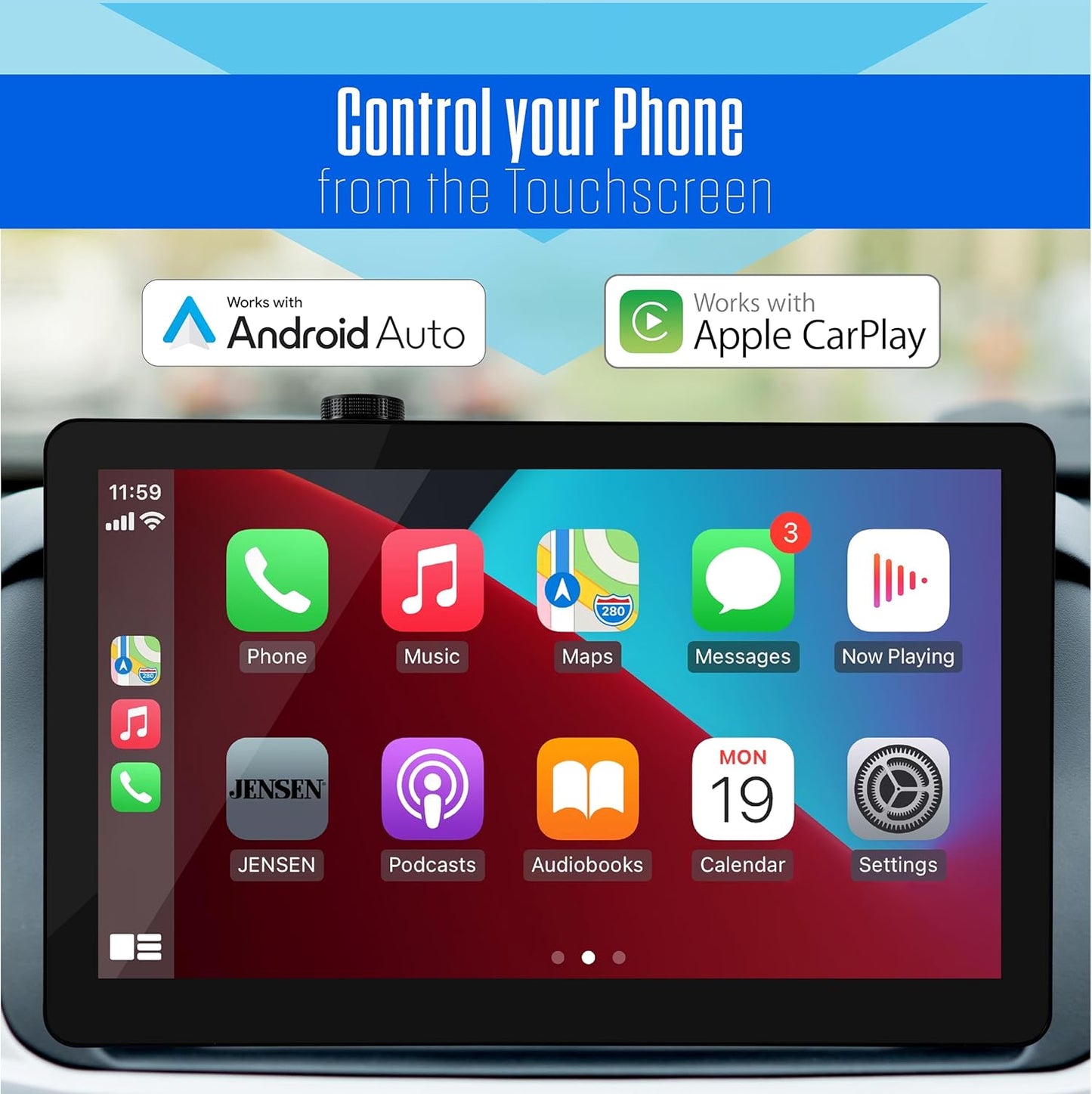 Single Din 11.6" Touchscreen Receiver Wireless Apple Carplay Android Auto Bluetooth | Backup Camera Input | USB Playback & Charge