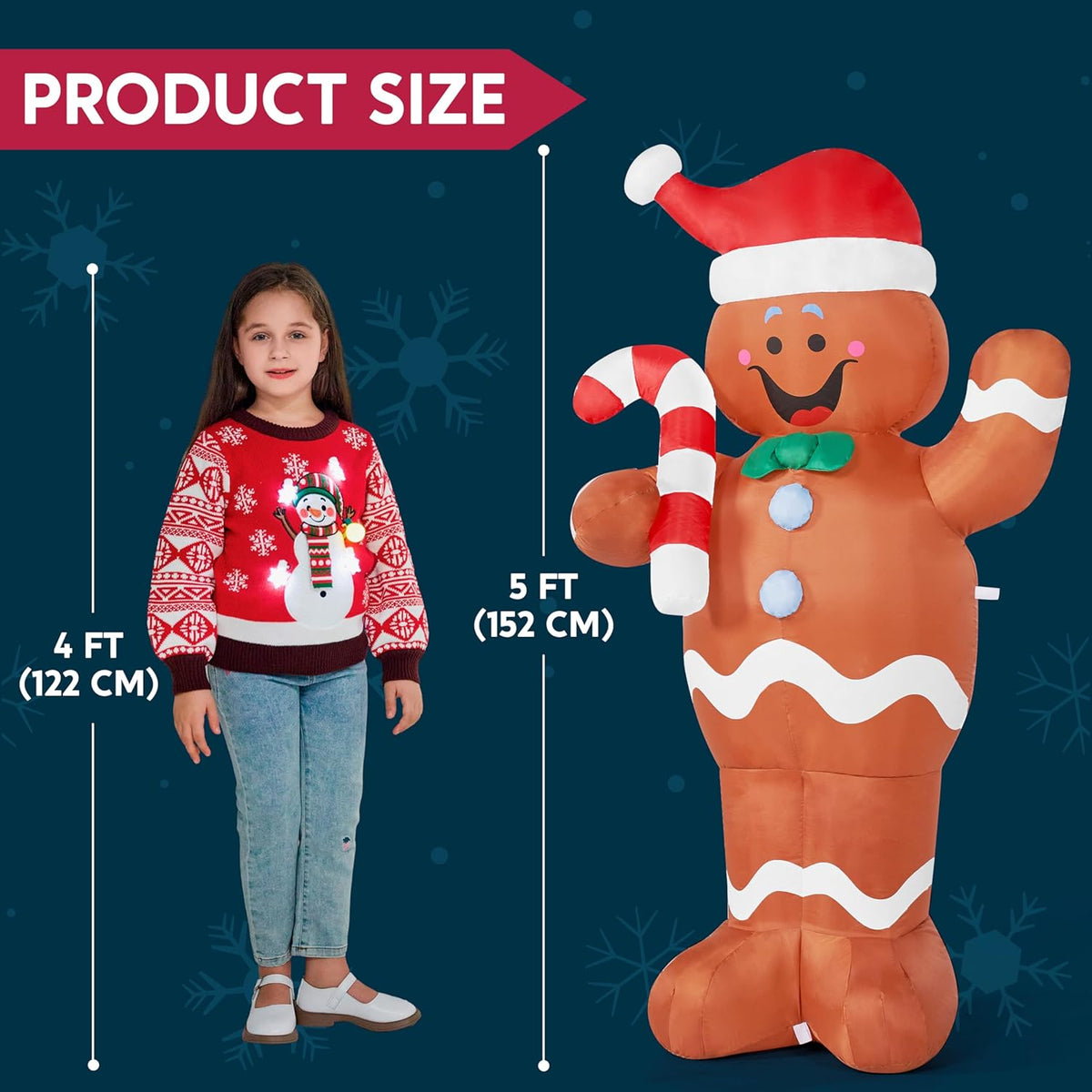 5 FT Christmas Inflatable Decorations, Christmas Blow Ups Gingerbread Man Yard w/ Candy Canes Decor