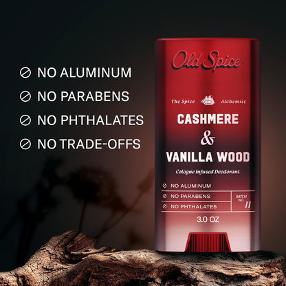 Old Spice Aluminum Free Deodorant for Men, The Spice Alchemist Collection, 24/7 Cologne Infused Scent - Cashmere + Vanilla Wood Scent