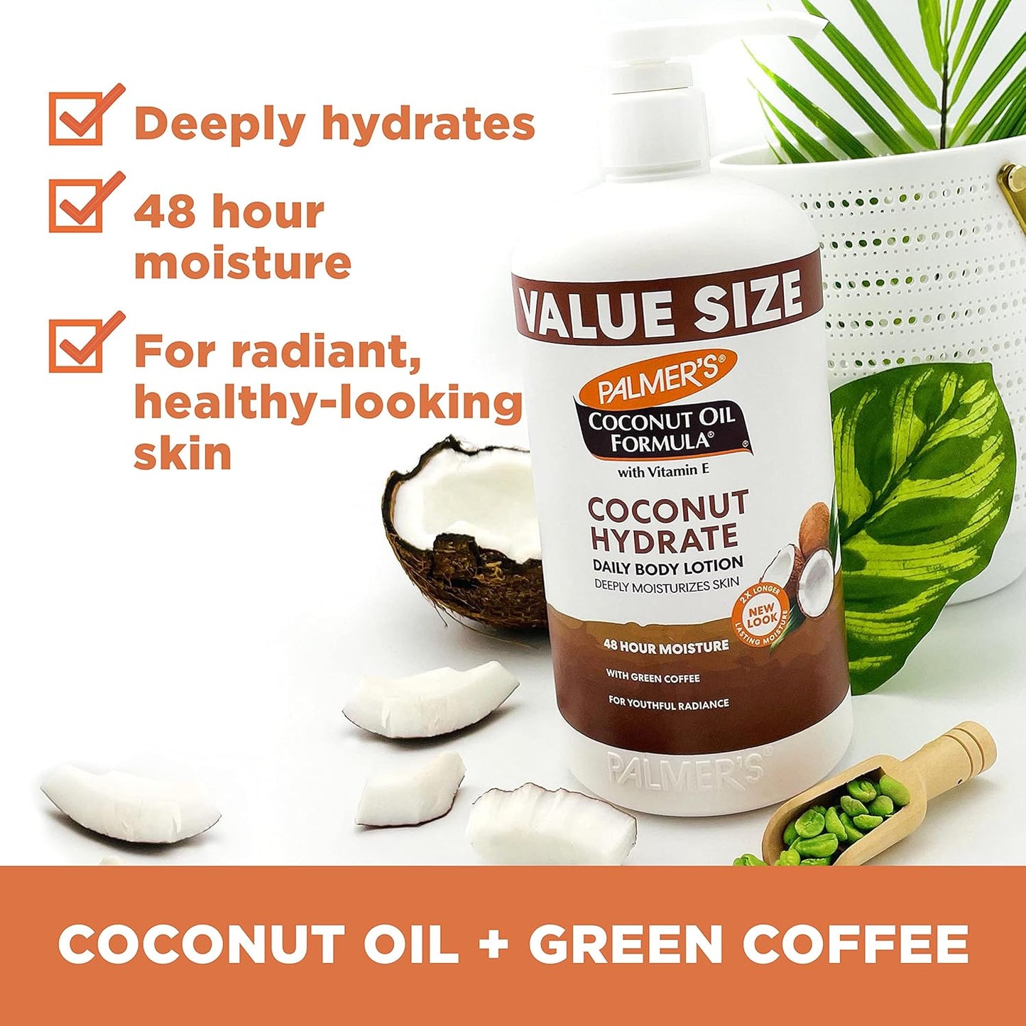 Palmer's Coconut Oil Formula Body Lotion for Dry Skin, Hand & Body Moisturizer w/ Green Coffee Extract & Vitamin E, Value Size Pump Bottle - 33.8 Fl Oz (Pack of 1)