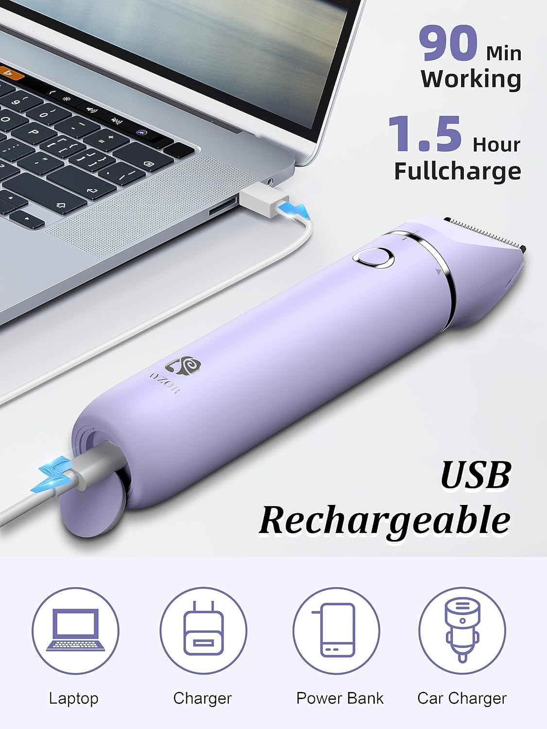 Bikini Trimmer and Shaver Kit - 2-in-1 Wet/Dry Electric Body Hair Trimmer Facial Hair Removal Cordless Waterproof (Purple)