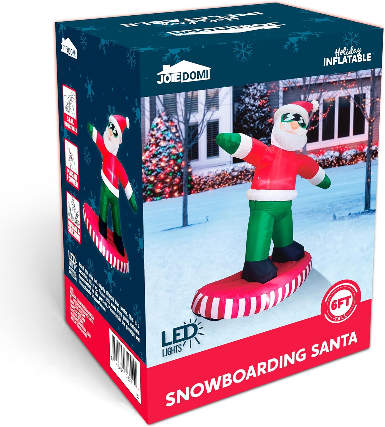 (6FT) Tall Christmas Inflatables Decorations Snowboarding Santa, Blow Up Yard Build-in LED Decor