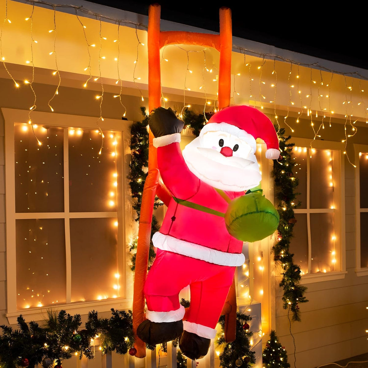 6 FT Christmas Inflatable Climbing Santa Decorations with Build-in LEDs