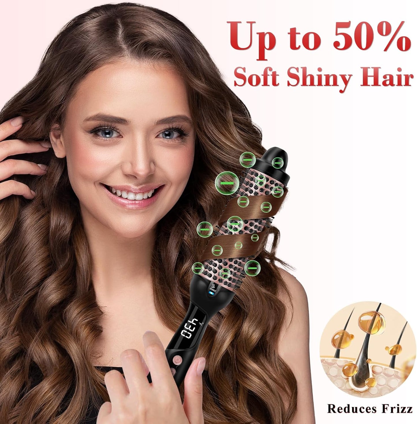 Ionic Thermal Brush, 1.5 Inch Heated Round Brush for Blowout, 30s Fast Heating Curling Brushes with 9 Temp Settings, Dual Voltage Travel Hair Styling Tool, Not Blow Dryer