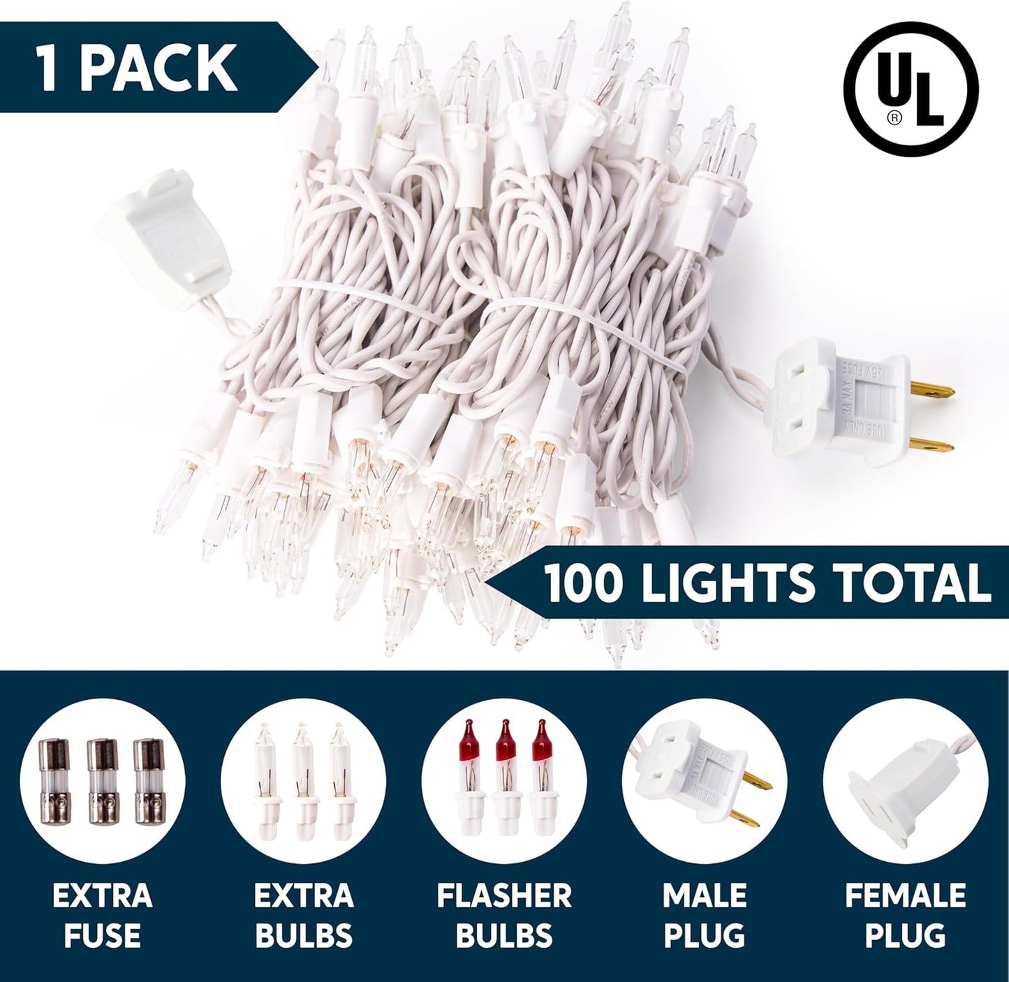 Christmas String Lights, 100CT Mini Warm Fairy Light,21.5FT Lighting Decor - White Wire