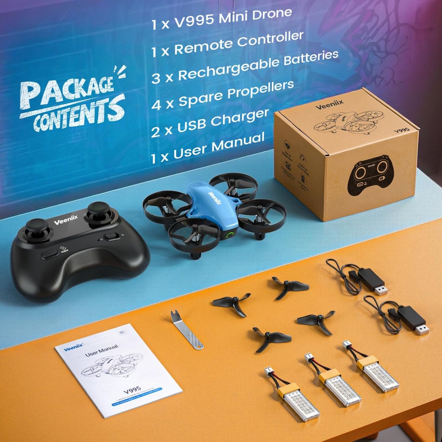V995 Mini Indoor RC Quadcopter,Small Helicopter Plane with 3D Flips,360° Rotation,Circle Fly,Auto Hover,Headless Mode - for Kids and Beginners