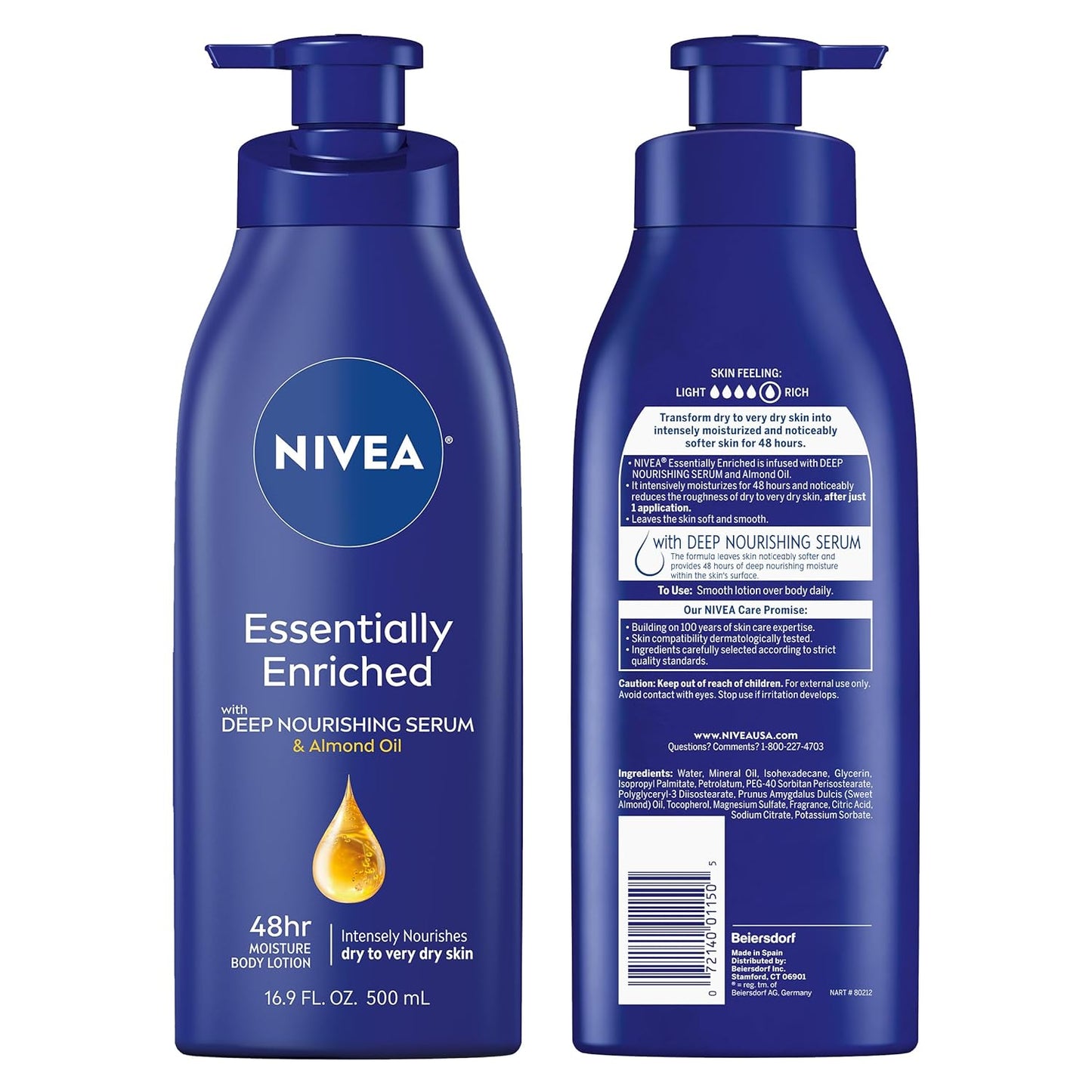 NIVEA Skin Care Set, Essentially Enriched Body Lotion Pack (2 x 16.9 Fl Oz) + Moisture Lip Care Lip Balm Set (4 x 0.17 Oz), Dermatologically Tested for Skin Compatibility