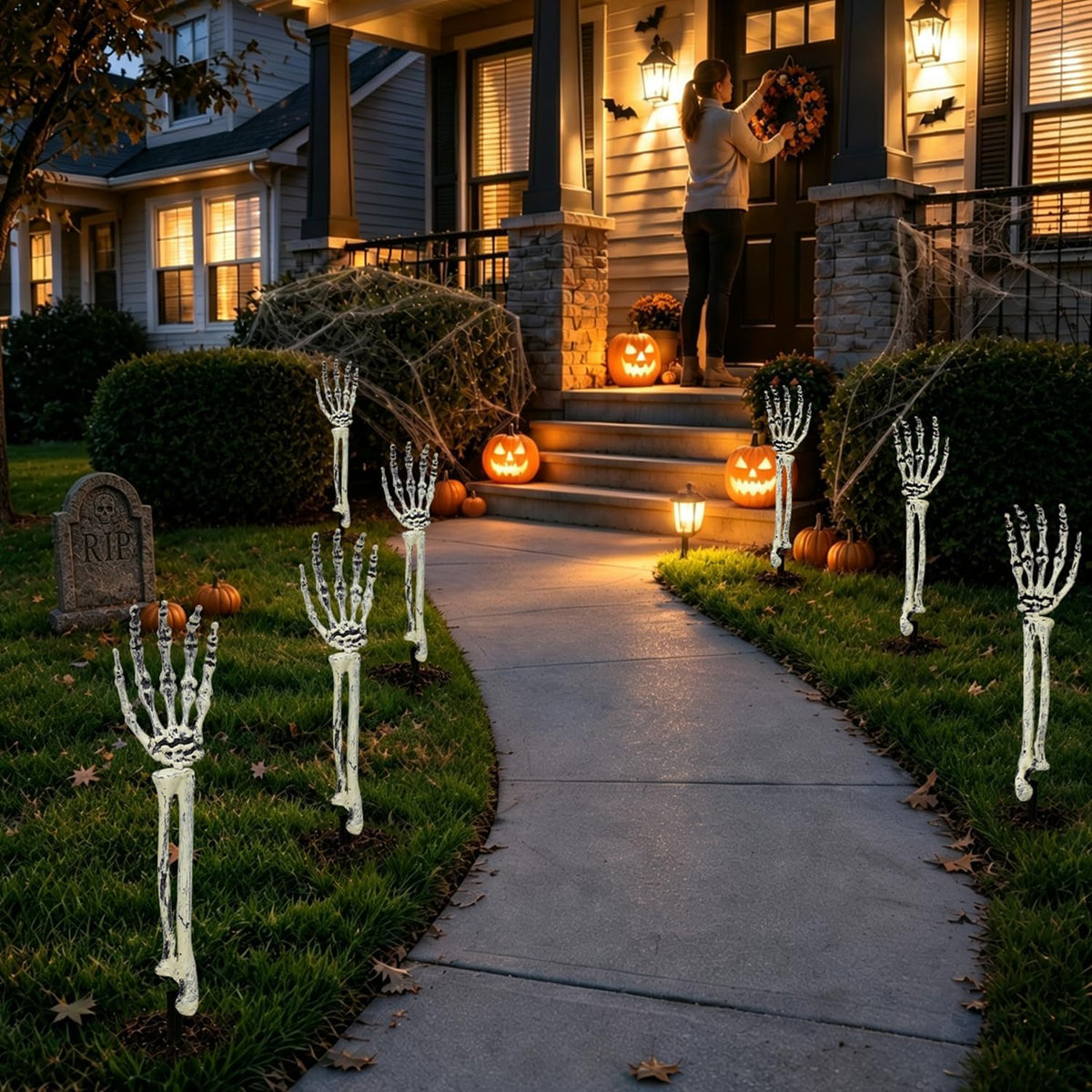 Halloween Outdoor Decorations, 8 PCS Groundbreaker Skeleton Hands Stakes