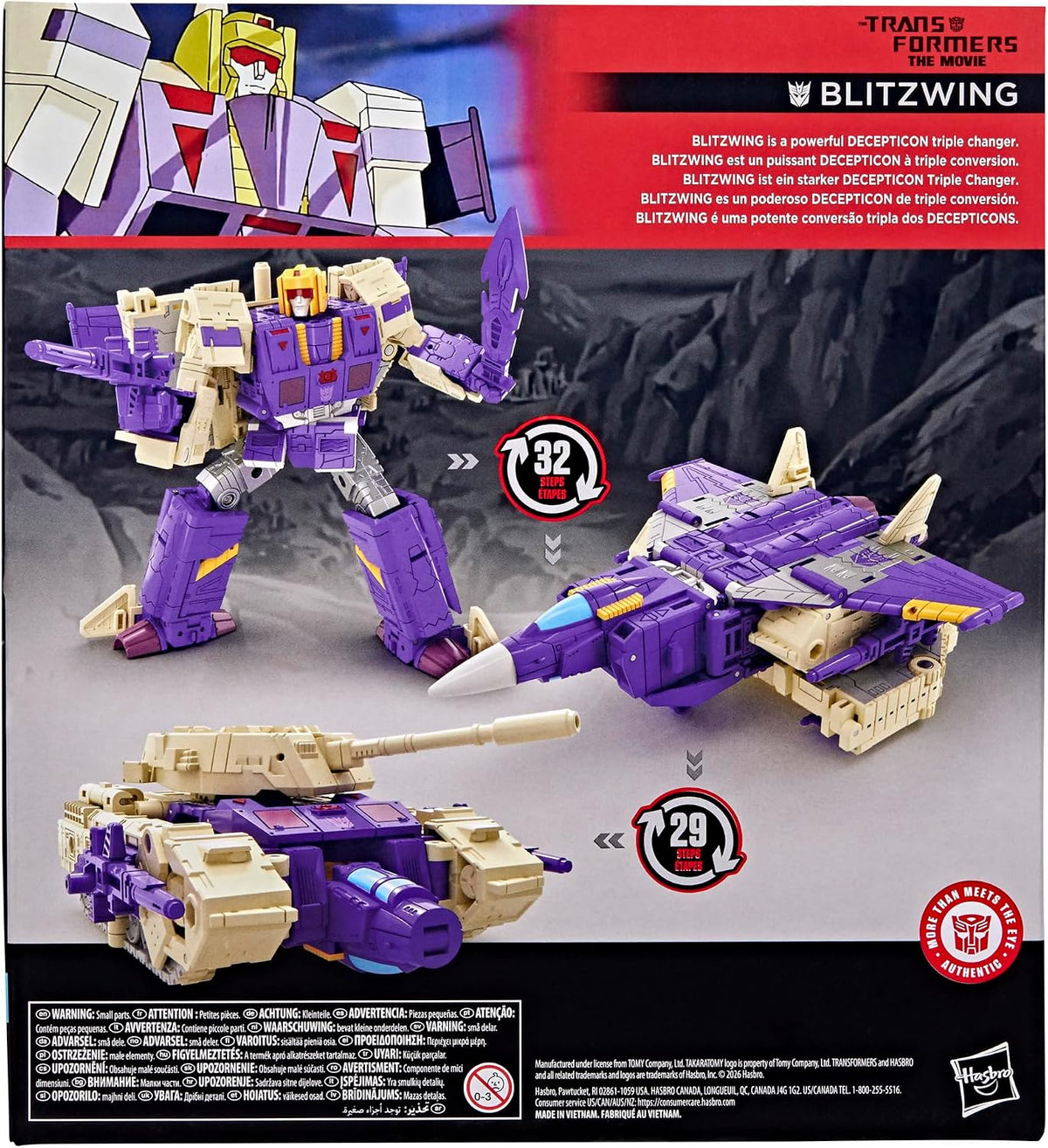 Transformers Studio Series The The Movie Blitzwing, Collectible 3-in-1 Converting 7-inch Leader Class Action Figure, 8+