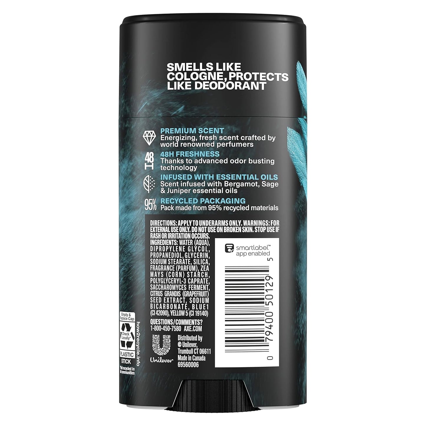 AXE Fine Fragrance Collection Deodorant Stick 48H Odor Protection Aqua Bergamot Aluminum-Free Body Deodorant Infused (2.6 oz) Pack of 2