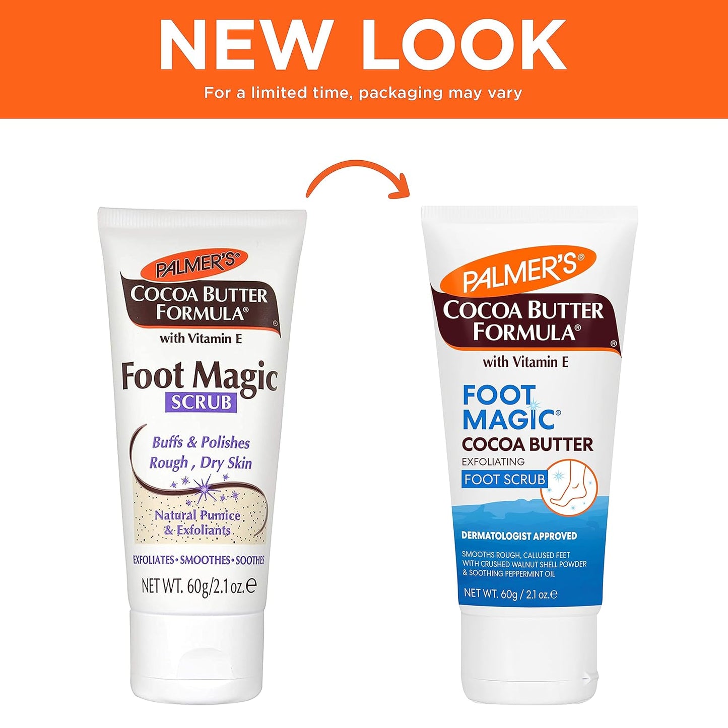 Palmer's Cocoa Butter Formula Foot Magic Exfoliating Foot Scrub with Vitamin E for Dry, Cracked Feet, Use with Foot Scrubber for Pedicure, 2.1 0z - (Pack of 2)