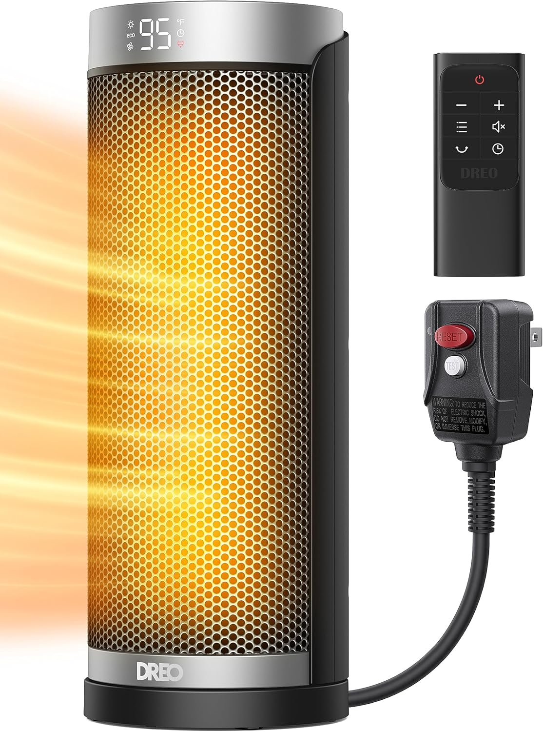 Ruimteverwarmer Binne, 70°Ossillerend, 5 Modusse, Afstandbeheer vir Huis Slaapkamer, 12H Aanskakeltydhouer, met ALCI Veiligheidsproppie