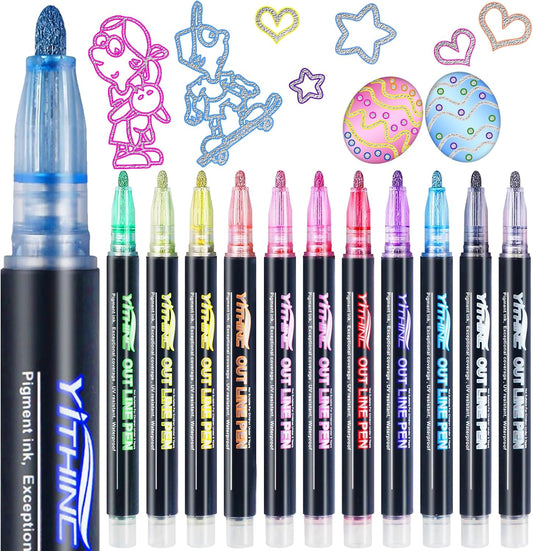 Omlyn Glans Merkers, 12 Glitterskynsel Metaal Gelpenne om mee In te Kleur, Nuwerwetse Goed, Oulike Prettige Kunsvlyt Skool