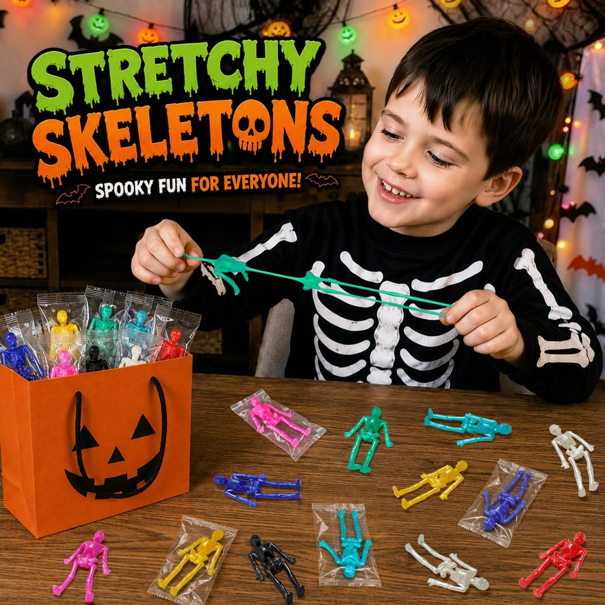 Halloween Goodie Bag Boo Basket Stuffers 36 PCS,Mini Stretchy Skeleton Toys