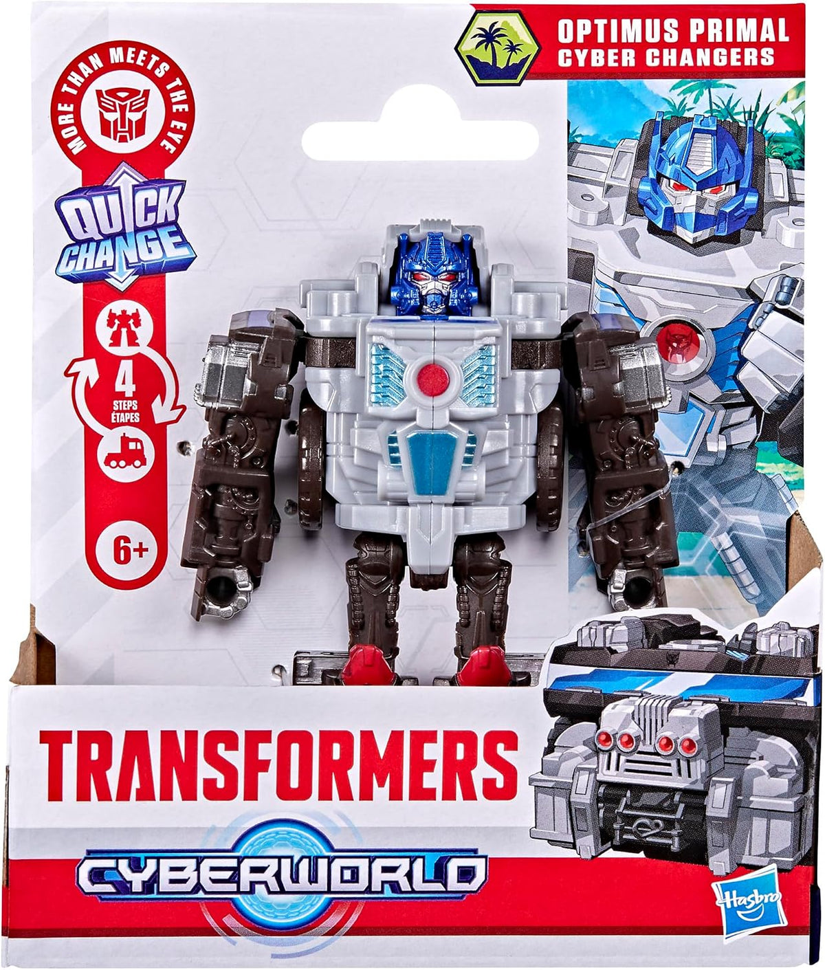 Transformers CYBERWORLD Optimus Primal Cyber Changers 4-Inch Action Figure, Quick Change to Truck Mode, Robot Toys for Boys and Girls 6 and Up