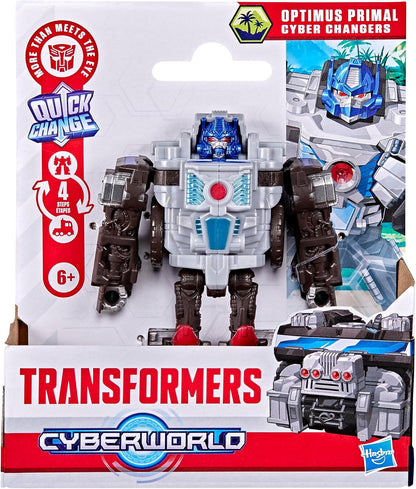 Transformers CYBERWORLD Optimus Primal Cyber Changers 4-Inch Action Figure, Quick Change to Truck Mode, Robot Toys for Boys and Girls 6 and Up