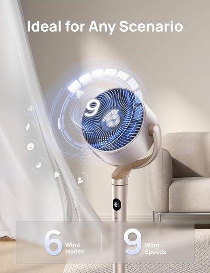 Slim Ossillerende Waaier 120° Omnidireksioneel, 90vt Stil Staander met RGB-lig, 9 Spoed, 6 Modusse 8H Tydhouer, Wi-Fi/Stem, 37-42" - Starlight