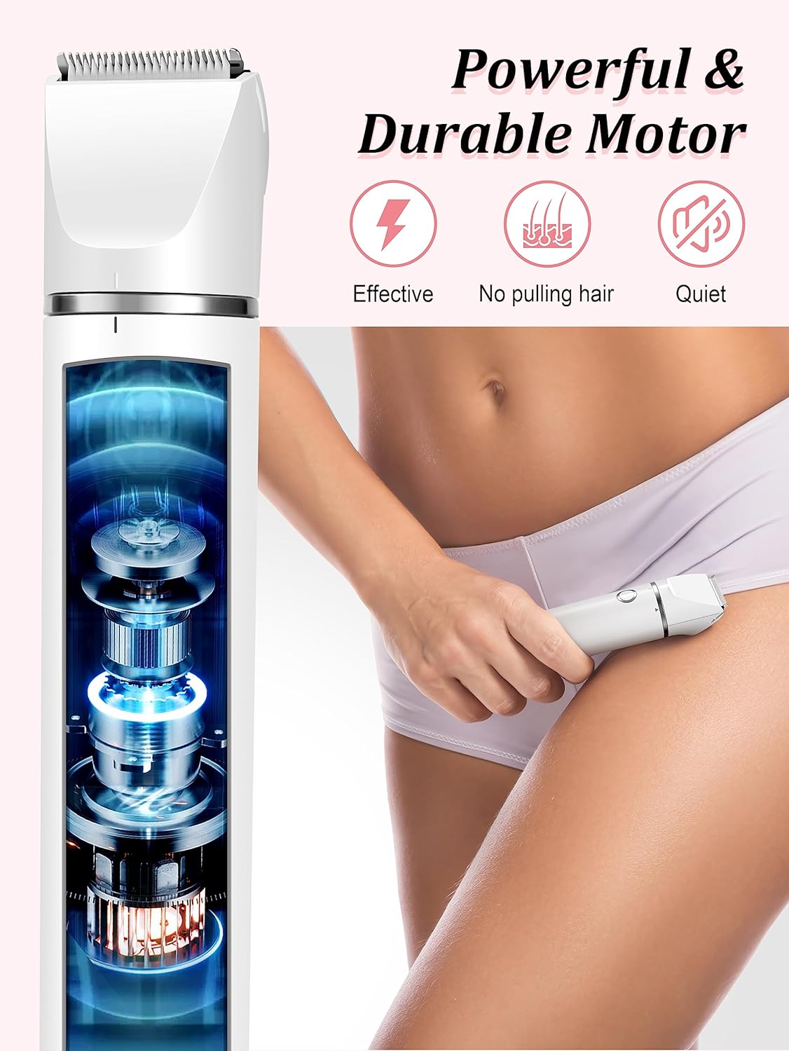 Bikini Trimmer and Shaver Kit - 2-in-1 Wet/Dry Electric Body Hair Trimmer Facial Hair Removal Cordless Waterproof (White)