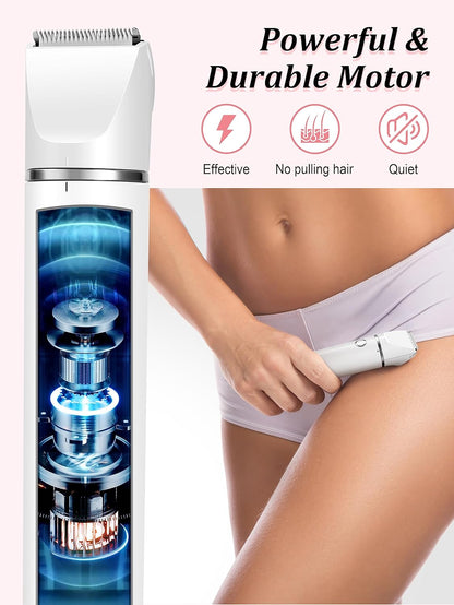 Bikini Trimmer and Shaver Kit - 2-in-1 Wet/Dry Electric Body Hair Trimmer Facial Hair Removal Cordless Waterproof (White)