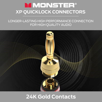 Monster XP QuickLock self-krimp piesangproppe vir luidsprekerdrade met 24K goue kontakte - 2 paar (4 altesaam), ideaal vir tuisteater- en tuisoudio-luidsprekers
