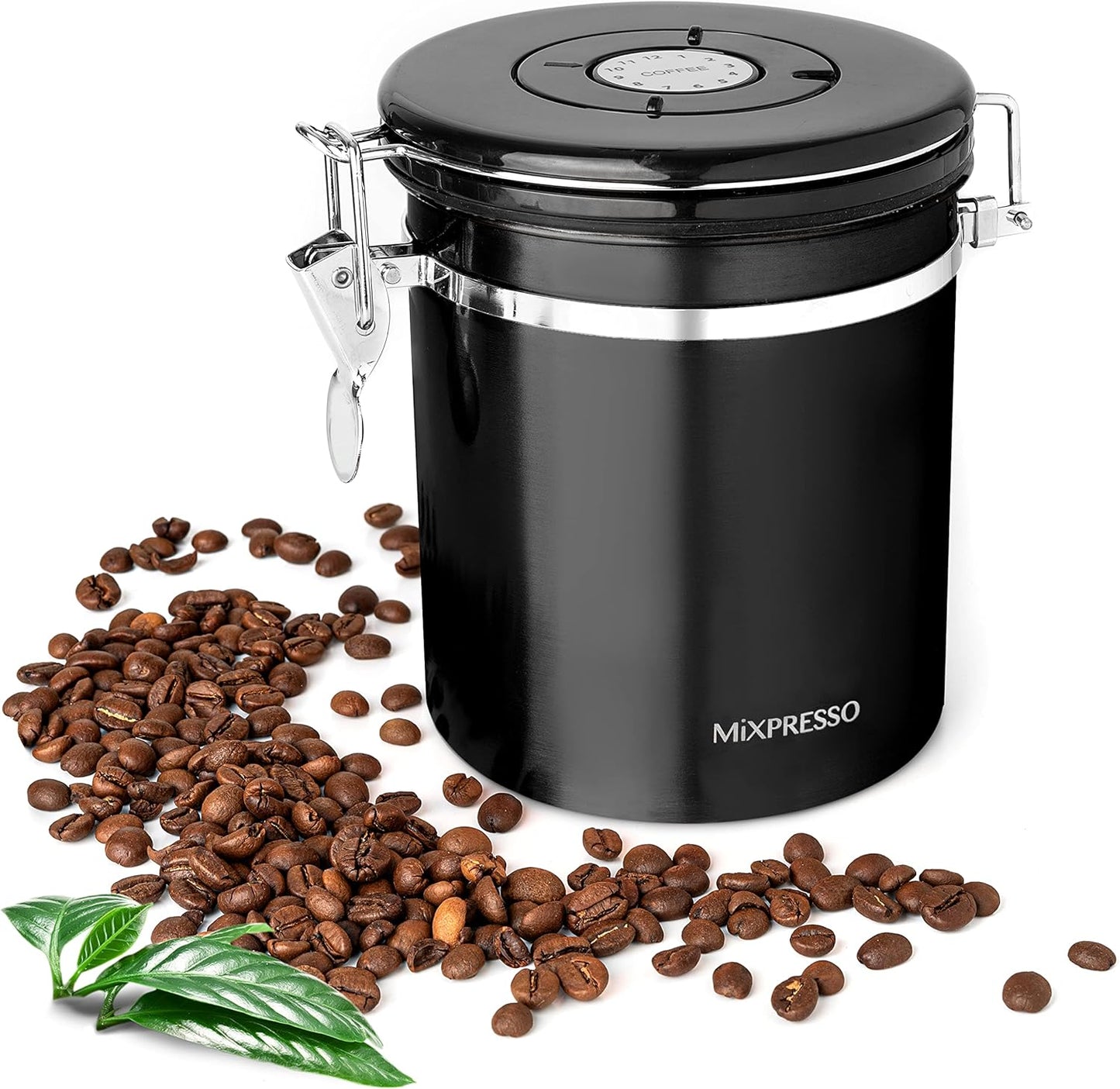 Mixpresso 16 Oz Swart Koffiehouer, Vlekvrye Staal Lugdigte Koffiehouer, Lugdigte Houer Vir Teeberging Met Datumspoorder, Vakuumverseëlde Espresso Lugdigte Houer, Suikerhouer Vir Die Huis