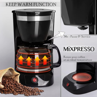 Mixpresso 10-Koppie Drupkoffiemaker, Swart Koffiepot Met Herbruikbare Filter
