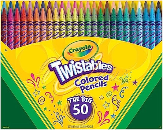 Crayola Twistables Kleurpotloodstel vir Kinders (50 stuks), Skerp-Nie-Nodig Inkleurboekpotlode, Essensiële Klaskamertoerusting