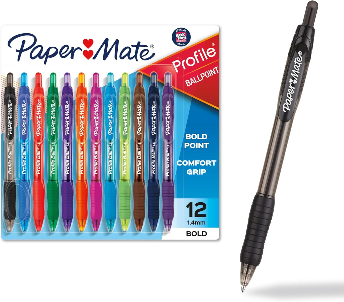 Paper Mate Profile Retractable Ballpoint Pens Bold, 1.4mm, Assorted Colors - (12 Count) - Back to School, Home, Office, Teacher Supplies