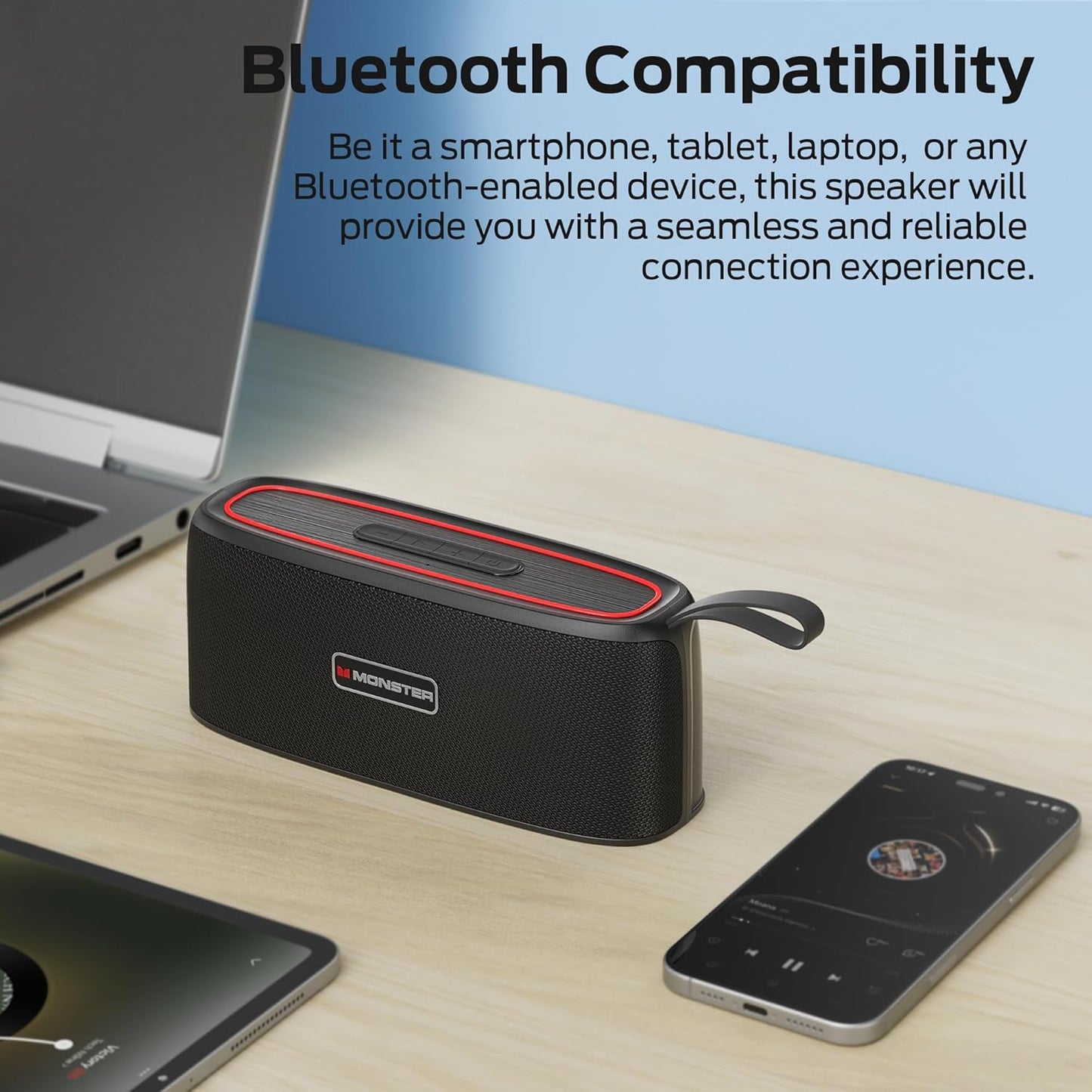 Shock Portable Bluetooth Speaker, True Wireless Speaker, 30W Loud Stereo Sound, IPX6 Waterproof Speaker