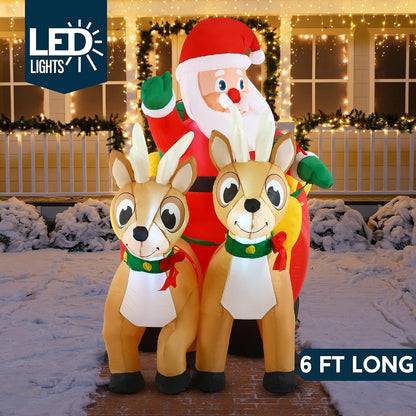 6 VT Lang Kersfees Opblaasbare Kersvader op Sleetjie met 2 Rendier Ingeboude LED-versierings