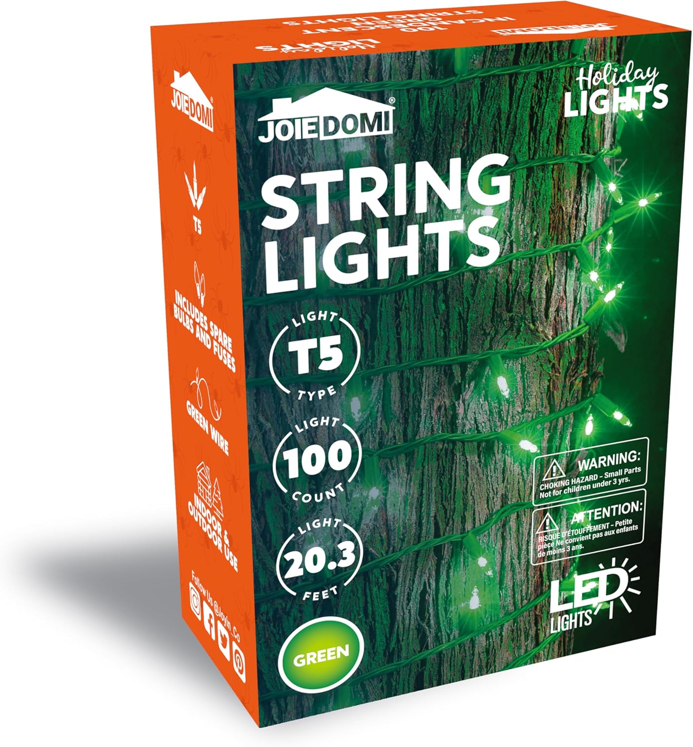 Green Christmas String Lights,100 Ct / 22.3FT Tree Lights Plug in  Decorations - Green Wire