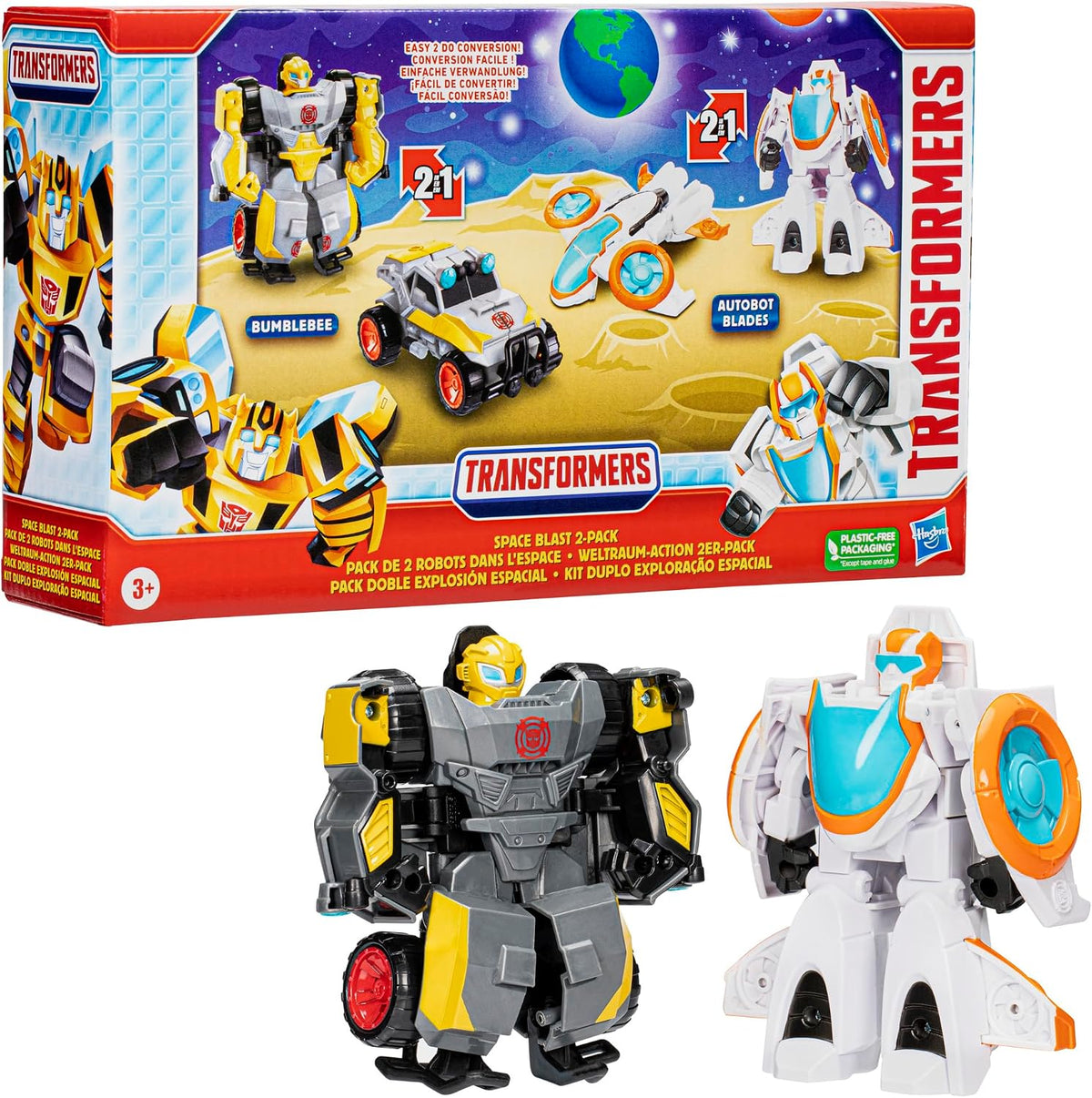 Transformers Toys Space Blast (2-Pack) Bumblebee and Autobot Blades 4.5-Inch Action Figures, Preschool Robot Toys (Ages 3 and Up)