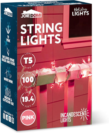 Kersfees String Lights Binne 100CT Mini Pienk 21.4 FT Beligtingsdekor - Wit Draad