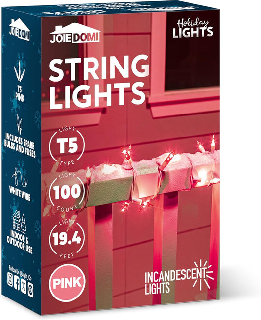 Christmas String Lights Indoor 100CT Mini Pink 21.4 FT Lighting Decor - White Wire