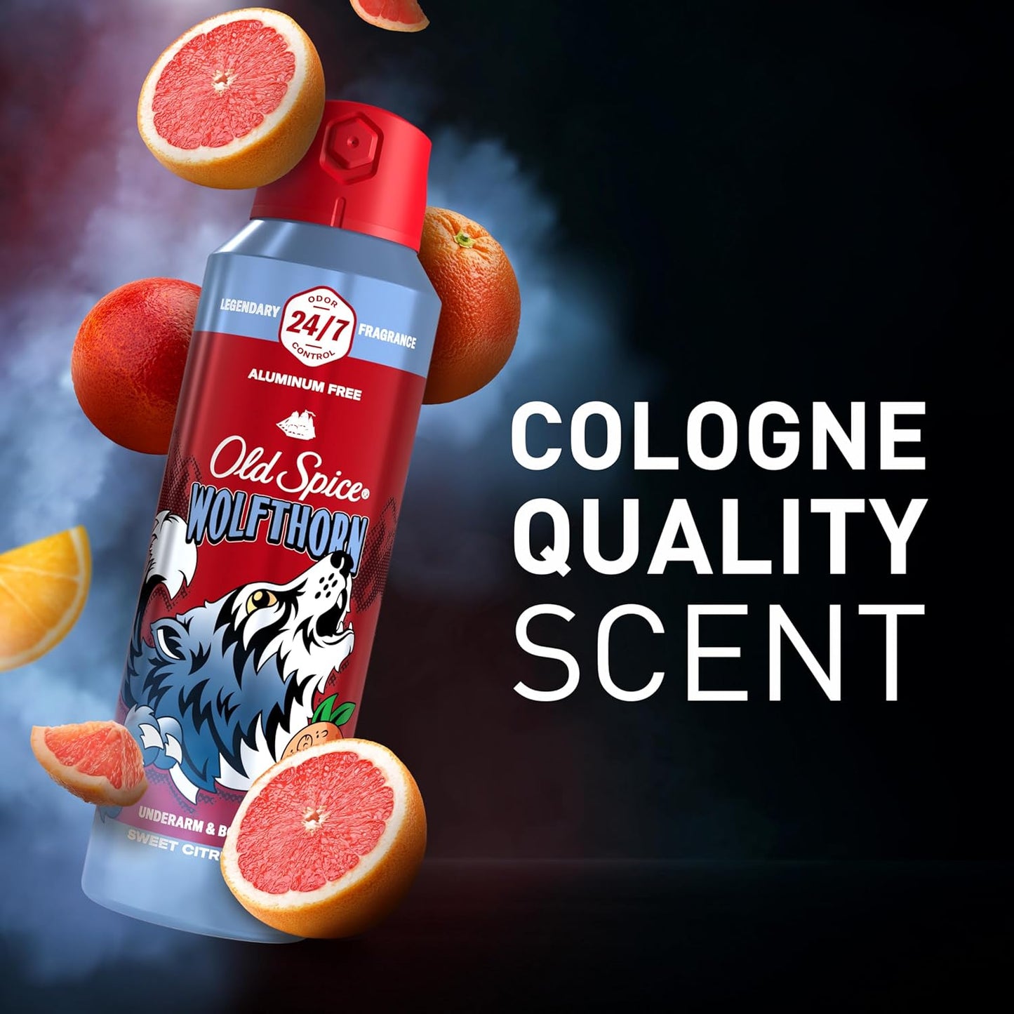 Old Spice Aluminum Free Body Spray for Men, 24/7 Odor Protection, Cologne Quality - Wolfthorn w/ Sweet Citrus Scent (Pack of 3)