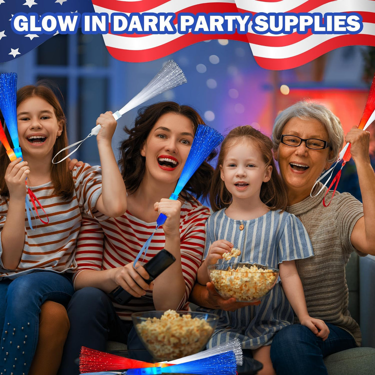 Bulk Party Favors Supplies for Kids-48 Pack, 250th Anniversary Accessories Red White Blue Glow Sticks, Patriotic Light Up Toys Games Decorations