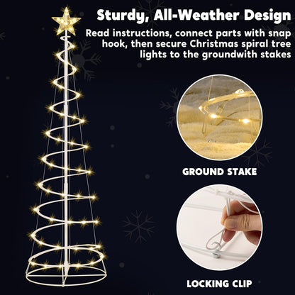 (3 Pack) Spiral Christmas Tree Lights, 218 LED Outdoor Lighted Tree with Star Topper & Stakes, Christmas Decorations - Warm White
