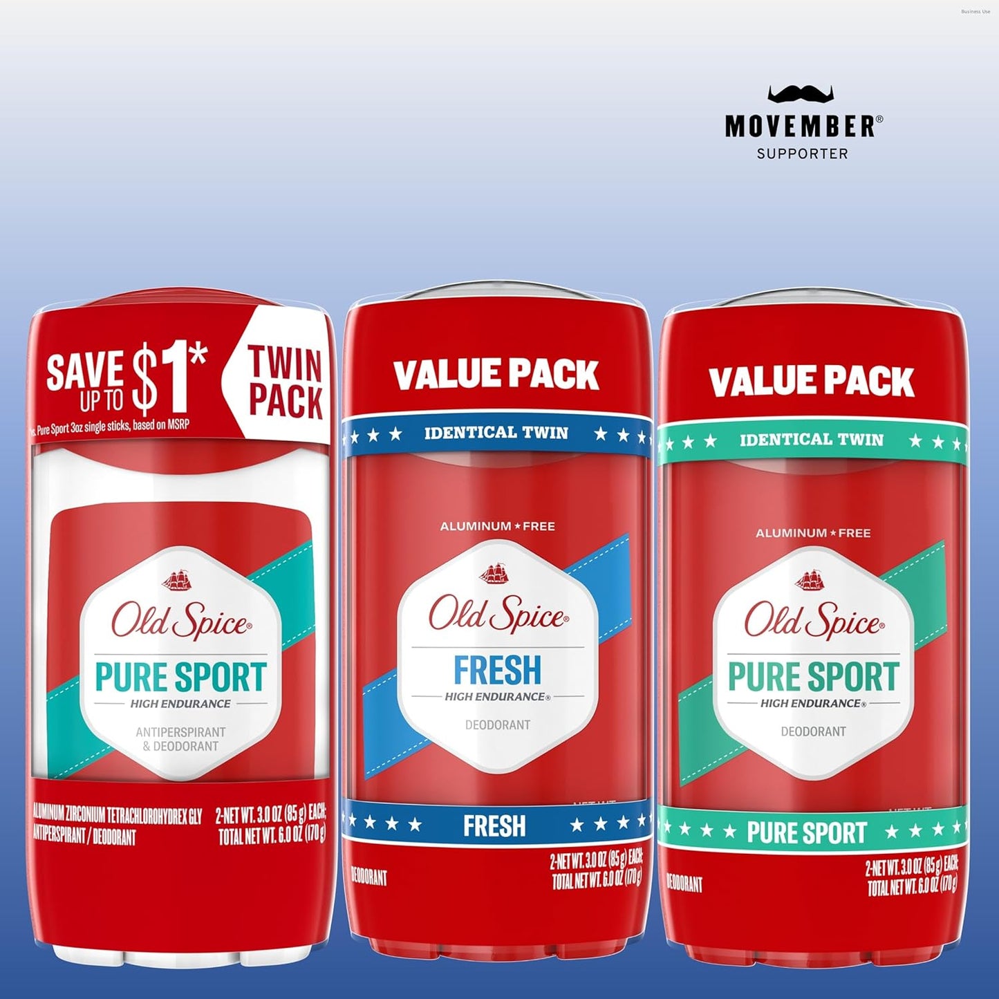 Old Spice Antiperspirant Deodorant For Men, High Endurance, 24/7 Sweat Defense & Odor Protection - Pure Sport Scent (Pack of 2)