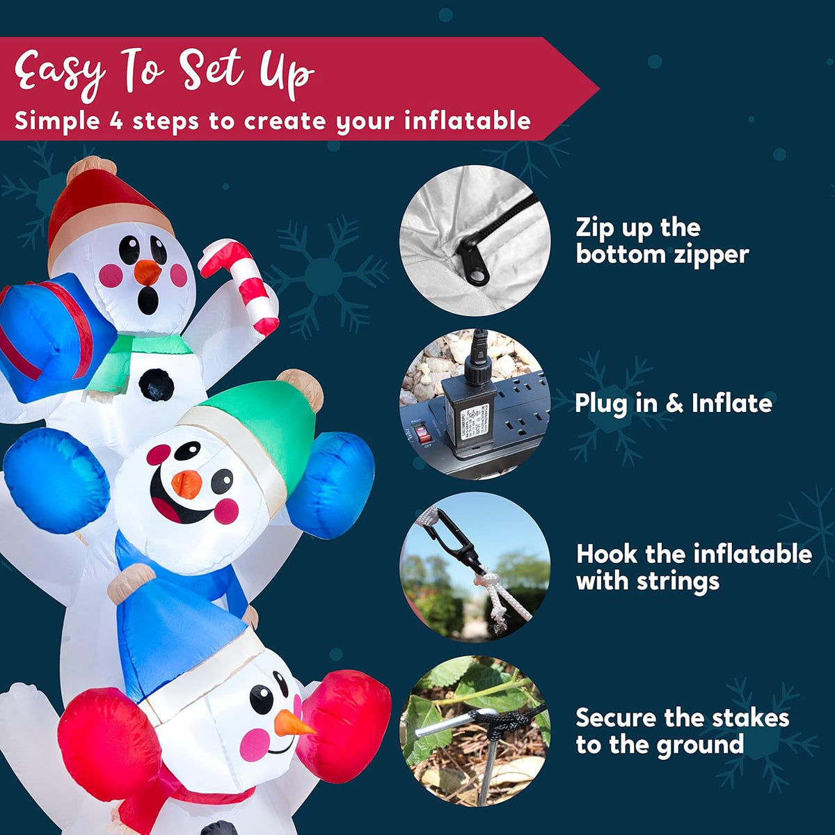 6 FT Christmas Inflatable Decoration Stacked Snowman w/ Build-in LEDs Blow Up Inflatables Décor
