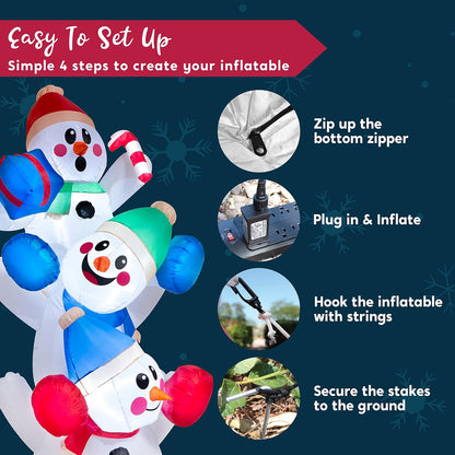 6 FT Christmas Inflatable Decoration Stacked Snowman w/ Build-in LEDs Blow Up Inflatables Décor
