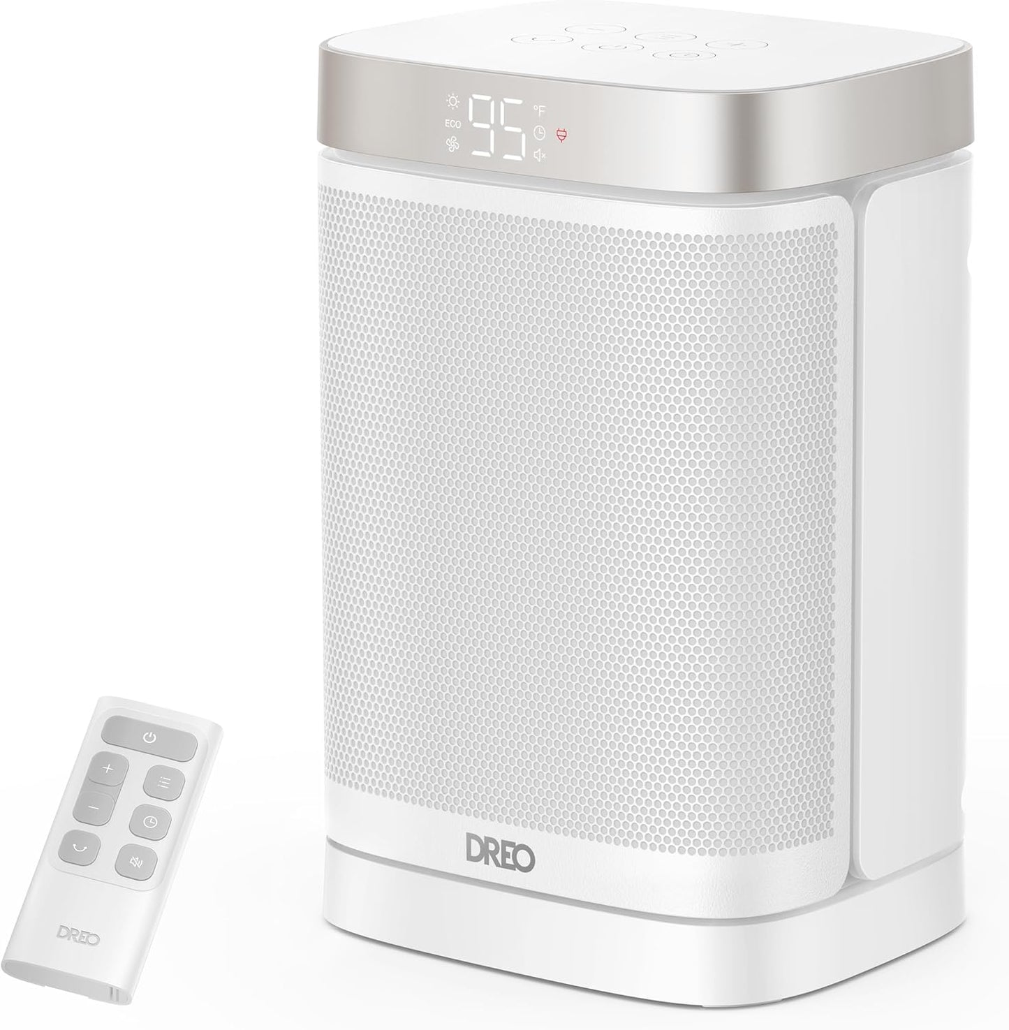 Draagbare Atom One Ruimteverwarmer m/ Afstandbeheer, 70°Ossillerend m/ Digitale Termostaat, 1500W PTC Keramiek, 12h Tydhouer, Stil Veiligheidsverhitting - Starlight